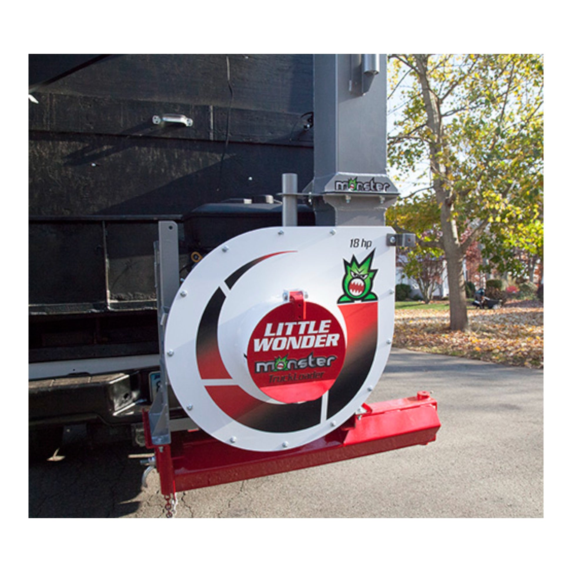 Little Wonder Monster 18 HP truckloader with high-velocity debris intake and heavy-duty steel housing