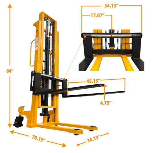 SYC118TC - Hydraulic 2-Stage Mast Stacker 1000 kg (2204 lbs) + 118'' Capacity - CSA and UL Certified