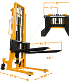 SYC118 - Hydraulic 2-Stage Mast Stacker 1000 kg (2204 lbs) + 118'' Capacity - CSA and UL Certified