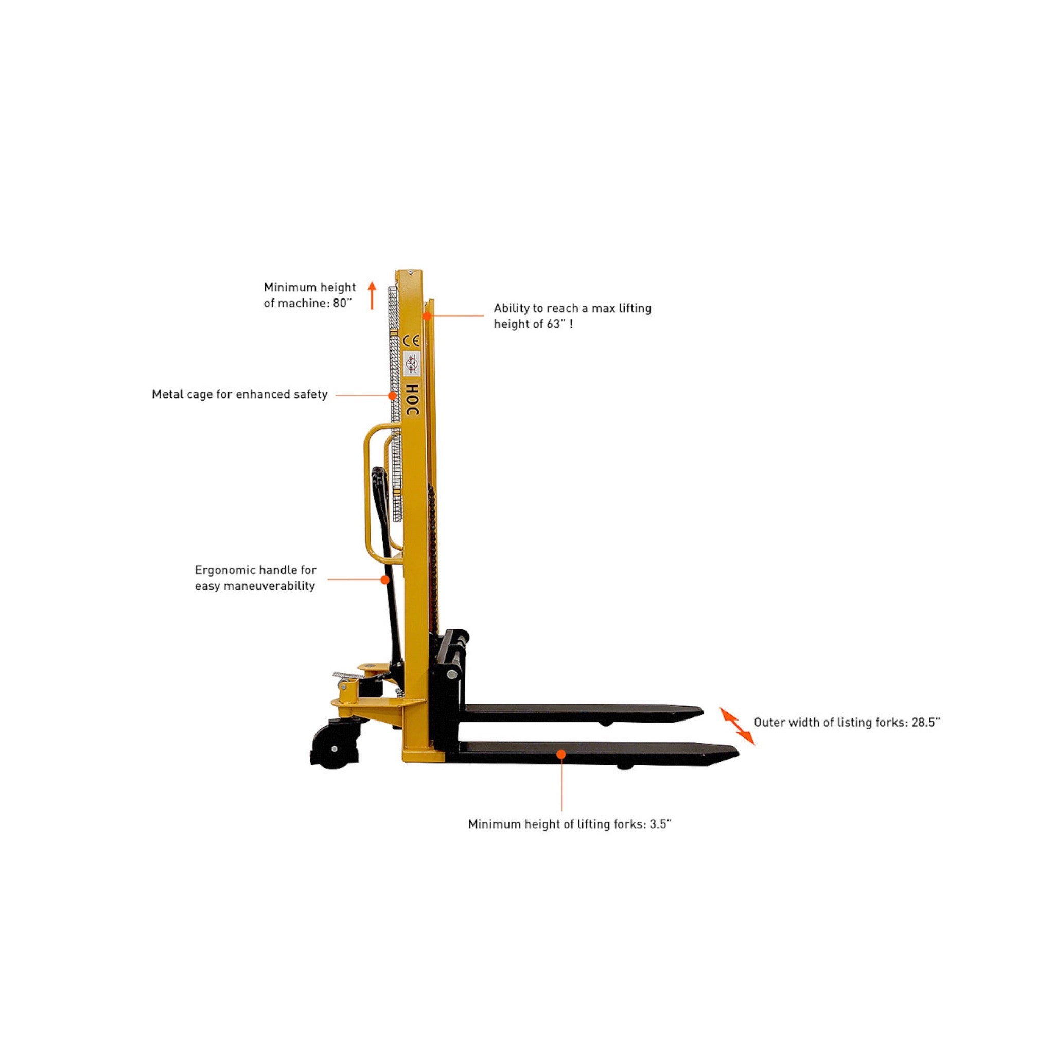 SYC63 Hydraulic Stacker 1000 kg 2204 lbs 63 Capacity CSA and House Of Contractors Inc