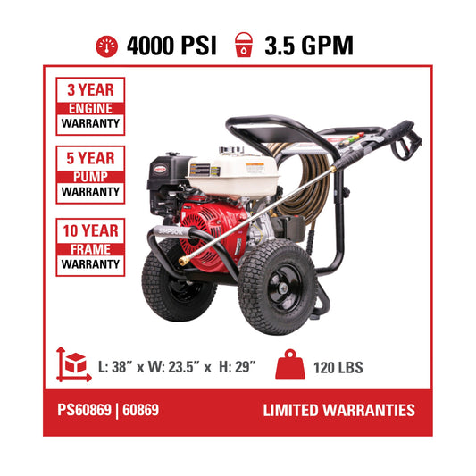 Simpson PS60869 Honda GX270 PowerShot 4000 PSI @ 3.5 GPM Pressure Washer