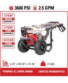 Simpson PS60995 Honda GX200 PowerShot 3600 PSI @ 2.5 GPM Pressure Washer