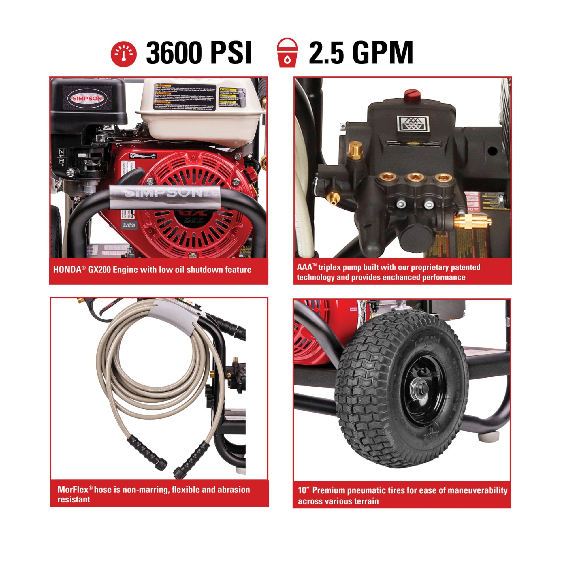 Simpson PS60995 Honda GX200 PowerShot 3600 PSI @ 2.5 GPM Pressure Washer