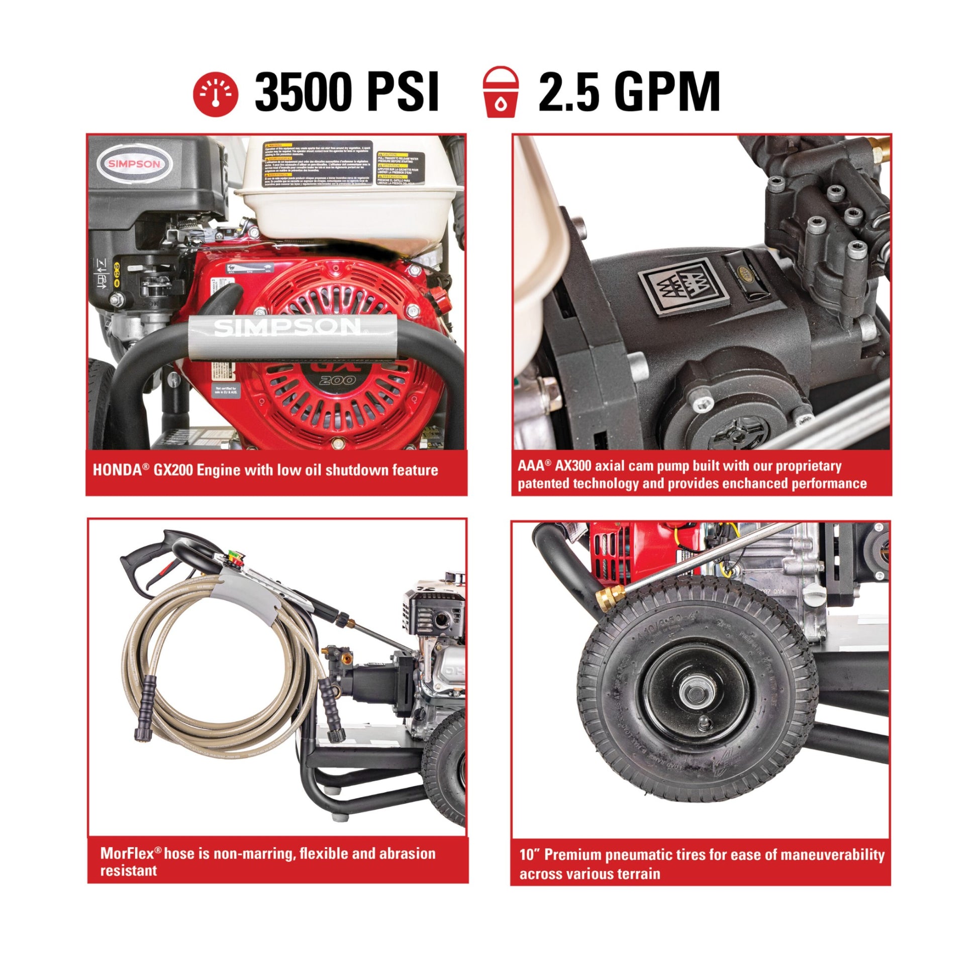 Simpson PS61002-S Honda GX200 PowerShot 3500 PSI @ 2.5 GPM Pressure Washer