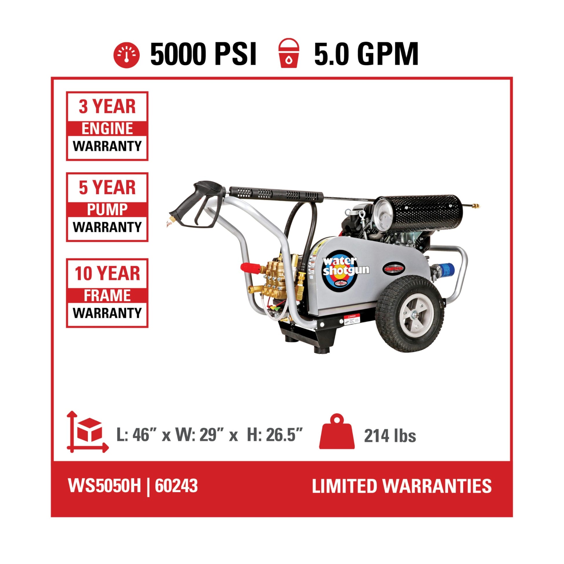 Simpson WS5050H Honda GX690 Water Shotgun 5000 PSI @ 5.0 GPM Pressure Washer