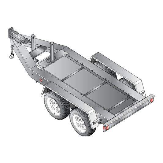 MQ Power TRLR502XF tandem-axle trailer with 6,000 lb GVWR, leaf-spring suspension, 80-gal integral fuel cell