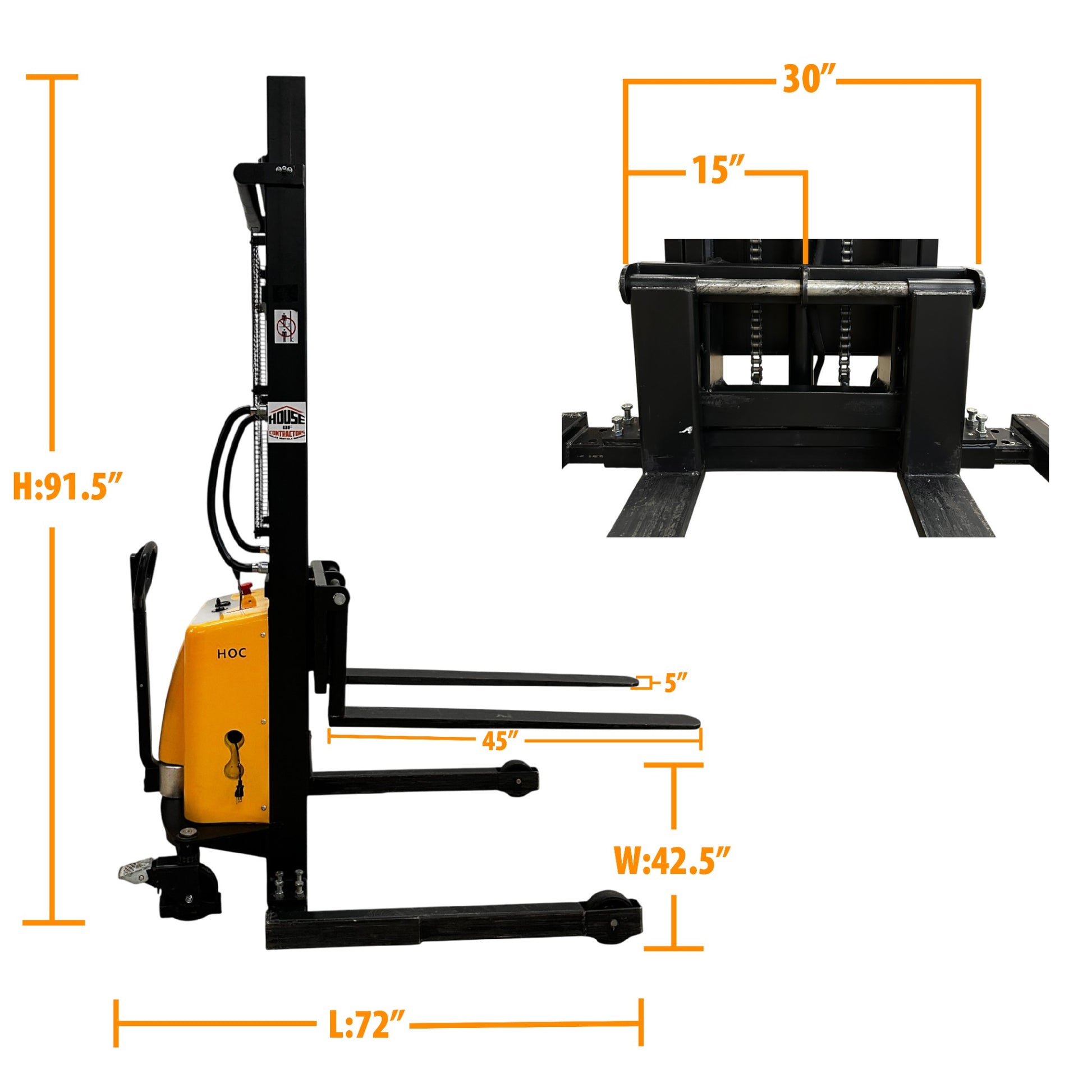 HOC EMS1035W Semi Electric Wide Leg Stacker - 1000 kg (2204 lbs), 138 Inch Capacity, CSA and UL Certified D