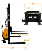 HOC EMS1035W Semi Electric Wide Leg Stacker - 1000 kg (2204 lbs), 138 Inch Capacity, CSA and UL Certified D