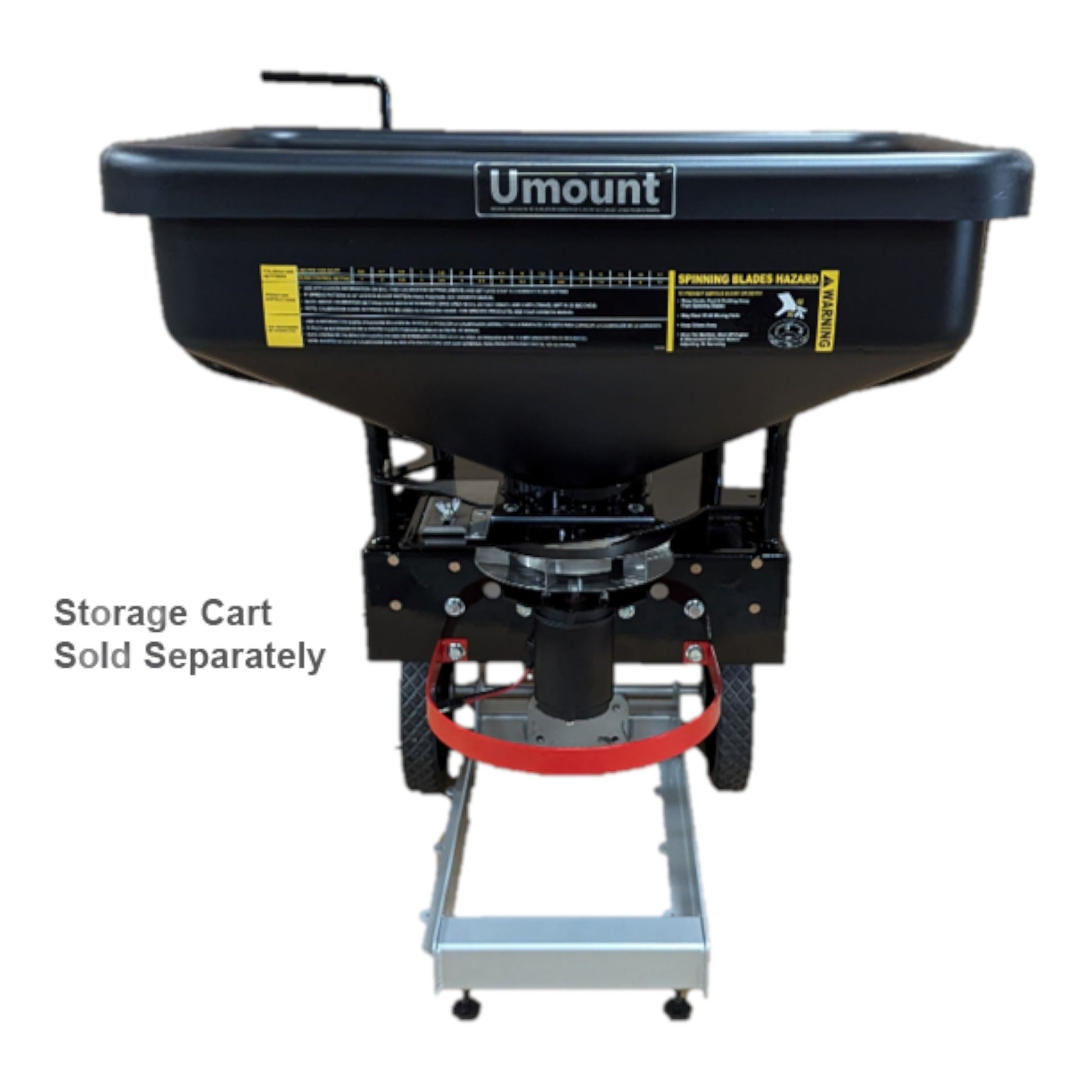 Umount broadcast material dry spreader with front-mount design and wide-pattern distribution