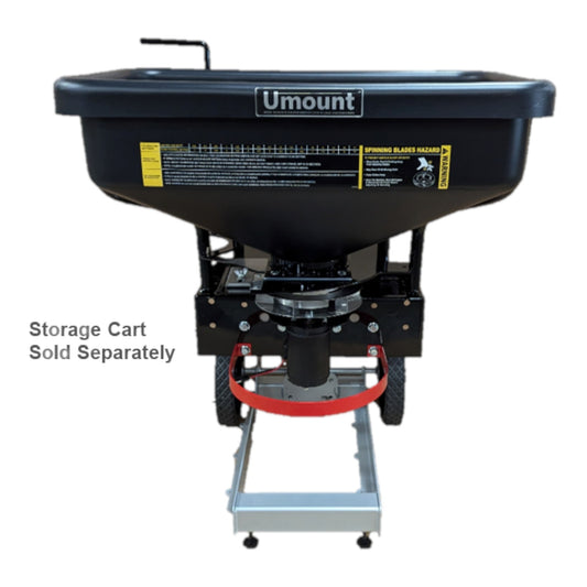 Umount broadcast material dry spreader with front-mount design and wide-pattern distribution