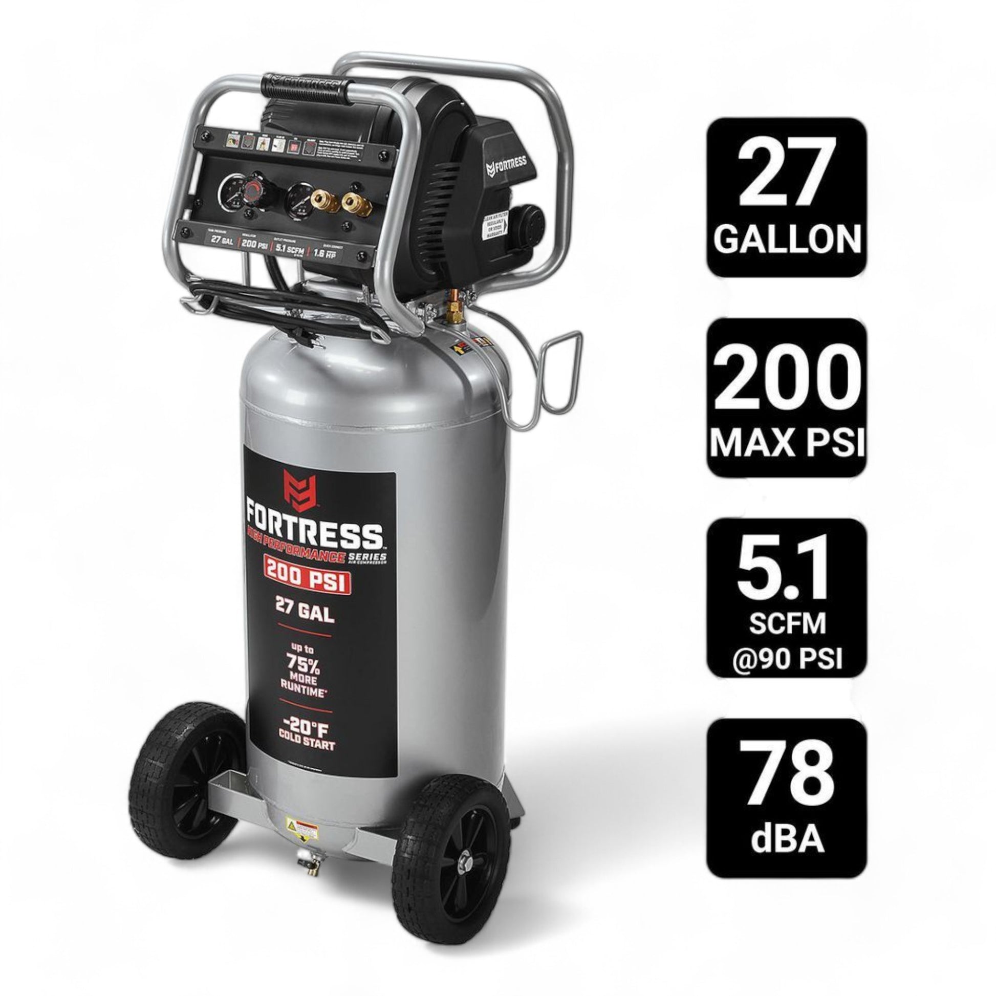 VC27 27 Gallon 200 PSI High Performance Oil-Free Vertical Shop/Auto Air Compressor