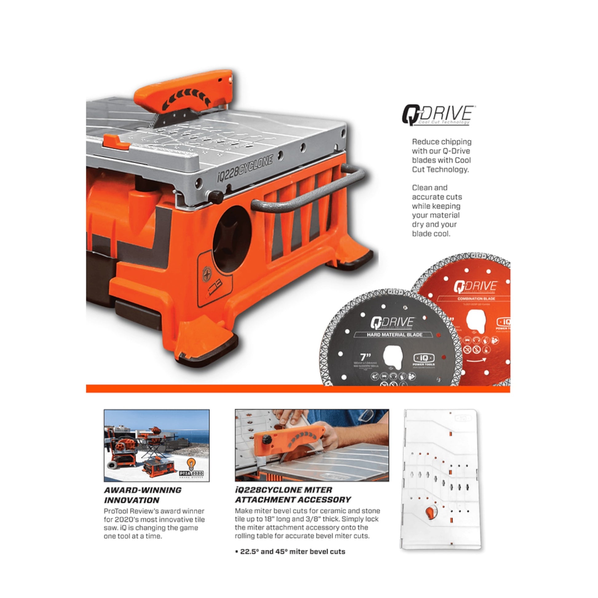 iQ228CYCLONE 7" Dry Cut Tile Saw With Integrated Dust Control System