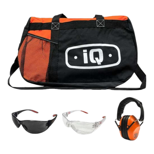 iQ Power Tools PPE Set (1 Clear Glasses, 1 Tinted Glasses, 1 Earmuff, 1 Tool Bag)