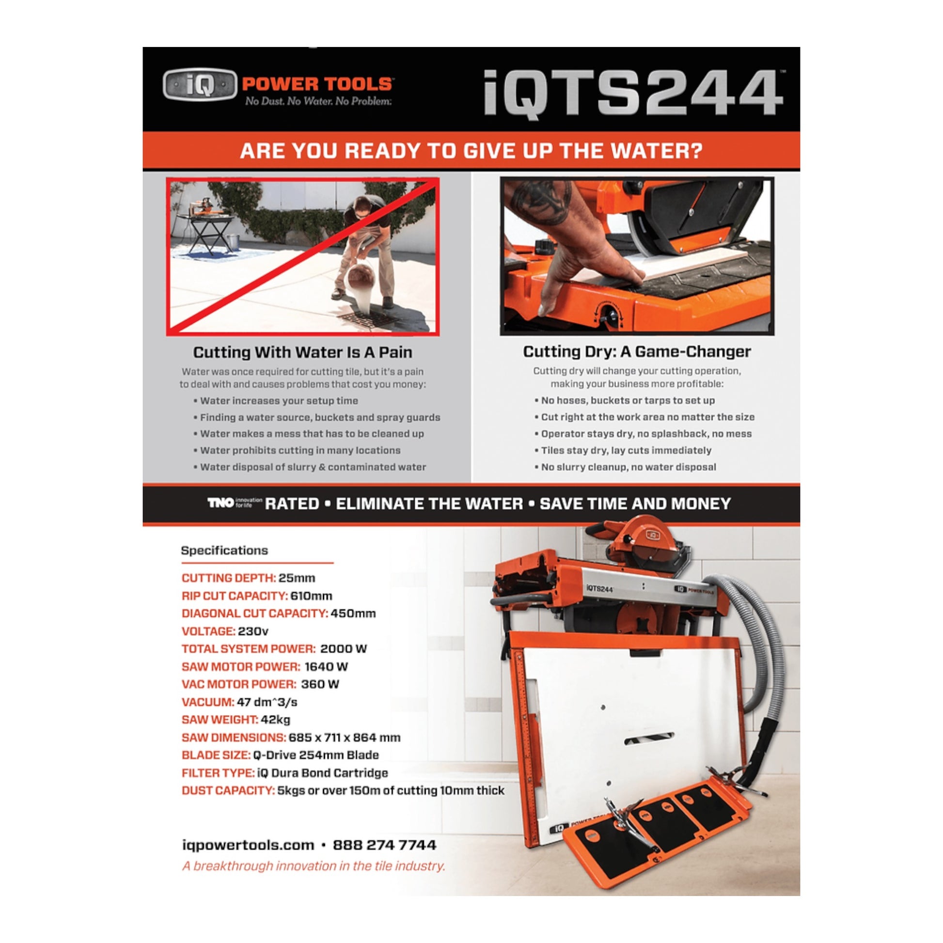 iQTS244 Scie à carreaux à coupe à sec de 10 po avec système de contrôle de la poussière intégré